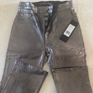 Veronica Beard Metallic Gunmetal High-Rise Button-Fly Jeans